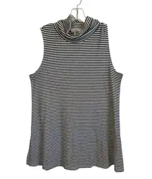 Loft Sleeveless White Black Striped Tunic Tank Top Mini Dress Turtleneck XL
