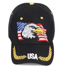 American Bald Eagle USA Black Baseball Cap, Flag Stars And Stripes, Verteran