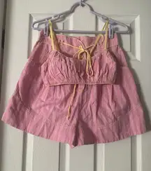 Sunday Stroll Set Pink Yellow Striped Crop Top Shorts Size XS $148