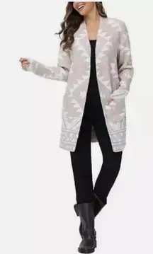 Frye Oatmeal Combo Cozy Comfy Soft Knit Geometric Print Cardigan Small New NEW‎