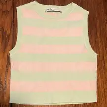 ZARA  Pink Green Striped Sleeveless Sweater Cropped Top Y2K Medium Rugby Retro