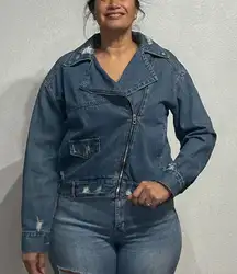 Essue Blue Denim Moto Jacket Sz S