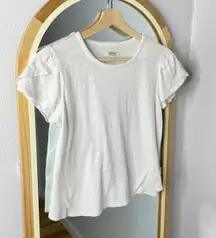 Upwest white tulip cap sleeve waist cropped tee shirt