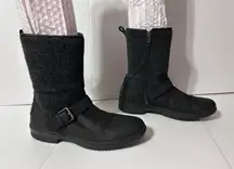 UGG S/N 1017377 Robbie black leather charcoal-wool winter boots women size 8