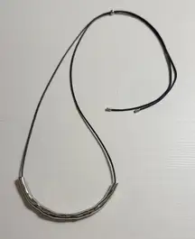 Vintage Silver Necklace with Black Cord Reversible Bolo tye