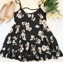 Brandy Melville Jada Floral Black Ivory Ruffle One Size O/S Dress Mini Loose