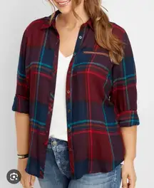 Maurices Sz 1 Red and Blue Plaid Button-Up Shirt