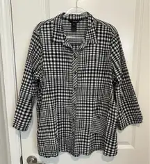 Ali Miles Black White Gingham Check Tunic Top 3/4 Sleeve Cotton Shirt XL