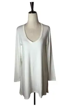 Go Couture Shirt Women Small White Knit Long Sleeve V Neck Tee Athleisure Preppy