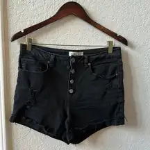 Mudd FLX Mid Rise Distressed Classic Black Denim Shorts Size 9