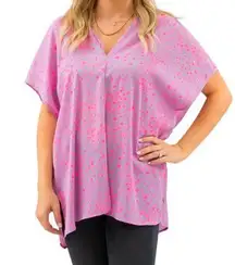 Adrienne Women's Small Purple and Pink Cheetah V-Neck Short Sleeve Blouse