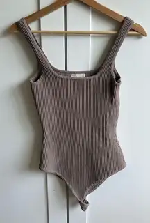 Altar’d State Taupe Ribbed Sleeveless Bodysuit Size S Casual