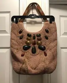 Chicos Woven and Beaded Tote Bag