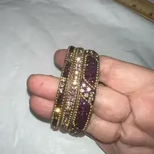 Set of Three Made in India Purple and Gold Sparkle Bangle Bracelets