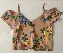 Forever 21  Cold Shoulder Cropped Floral Tank Top Pink Blue Boho Cottage Core