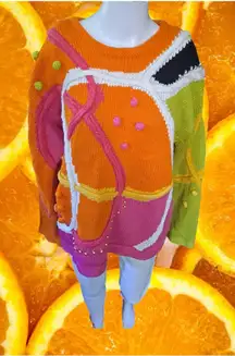 Vintage Statements Colorful Knit Crew Neck Sweater Size‎ Medium