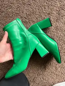 Green Chunky Heel Booties