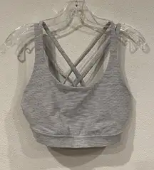 Lululemon Energy Sports Bra Womens 12 Gray Strappy Cross Back Striped Yoga