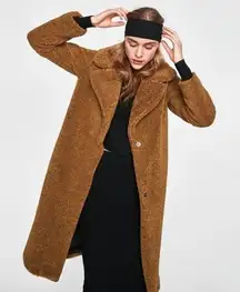 ZARA  Brown/Tan Faux Fur Teddy Coat,I(Size XLarge)