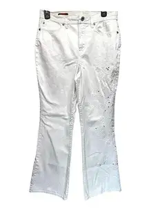 White Flared Bootcut Embroidered Belle Jeans with Rhinestones by Jeanstar 10M