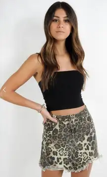 Distressed Zip Up Cheetah Skirt