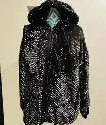 BLANKNYC Womens Silver Studded Sequined Bomber Jacket in Black Light Size M