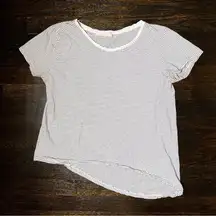 Black and White Striped Asymmetric Hem Tee