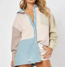 multi colour block denim shirt