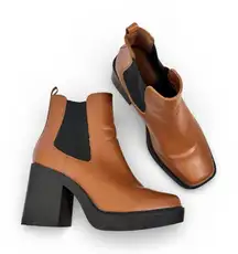 Mia Chunky Tan Faux Leather Ankle Boots Womens 8 Fall Platform Y2K Booties