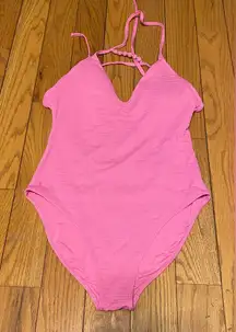 Aerie Pink Textured Tie Back One-Piece Women's Swimsuit Size Large