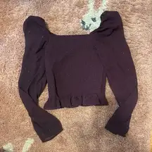 NWT $68 EXPRESS Smocked Top Sheer Burgundy Puff Sleeves w/ Shoulder Pads Sz XS