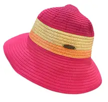 Women's Pink Straw Sun Hat Wide Brim Beach Vacation Resort Wear Panama jack
