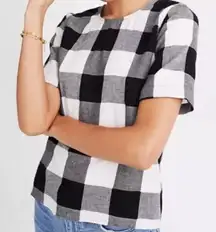 Madewell XS Black Cream White Gingham Plaid Button Back Blouse NWT