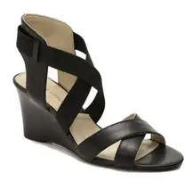 ADRIENNE VITTADINI Rheanne Black Wedge Strappy Sandals Size 8.5 Fine Leather