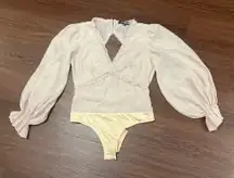 Missguided Pale Pink Puff Sleeve Open Back Bodysuit 