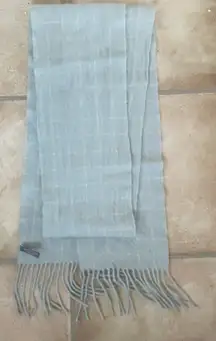 Ann Taylor 100% cashmere light blue/yellow plaid winter scarf, fringe, tassel