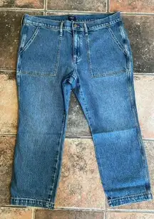 NEW J Crew Factory High Rise Straight Utility Crop Jeans Med Wash Denim Size 32P