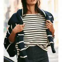 Spanx AirEssentials Boat Neck Very Black Stripe Off-The-Shoulder Traveling Top