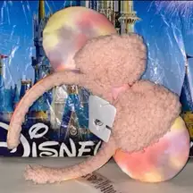 Disney Parks pink winter Sherpa tiedye Minnie Mouse ears NWT