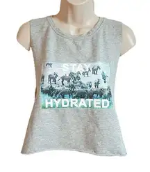 NEW Aerie Offline Cropped Muscle Tank Top Graphic Print Gray Crew Neck Small