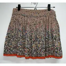 American Eagle Womens Pleated Mini Skirt Size 8 Floral Print Taupe Orange Multi