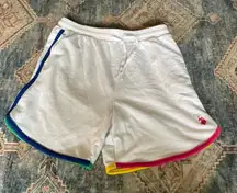 US Polo Assn White Rainbow Trim Drawstring‎ Waist Embroidered Shorts Size Large