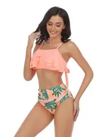AMAZON tropical print swimming set 🧡