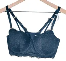 Aerie‎ Real Good Balconette Bra Black Lace 34DD Double Strap Gold Tone Lined NWT