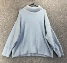 Calia Sweater Womens 2XL Light Blue Fuzzy Mock Neck Pullover Soft Knit Cozy