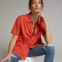 Porridge X‎ Anthropologie Tiered Faye Tunic Blouse Mini Dress Orange Size Large