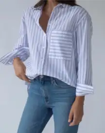 AYR Women's The Deep End Button Up Shirt Grape Soda Stripe Size XS