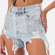 Rhinestone Fringe Denim Shorts