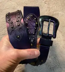 Chicos Purple Studded Belt Size Large Metallic Womens Leather Made In India