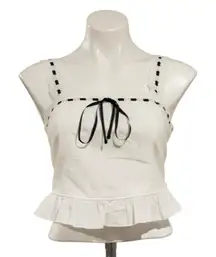 KIRIOUS Copped Eyelet Trim Black Ribbon Bow Tank Top Size M NEW